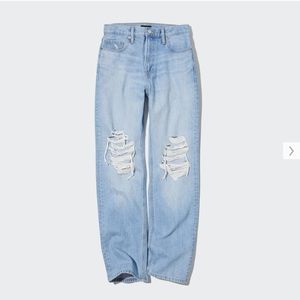 Uniqlo Distressed Straight High-Rise Jeans Light Blue 32x32